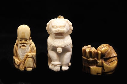 Three Asian Hand Carved Figurines Netsukes