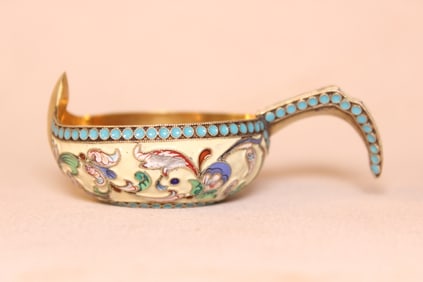Russian silver and enamel kovsh