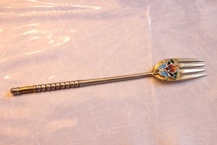 Russian Enamel Silver Fork