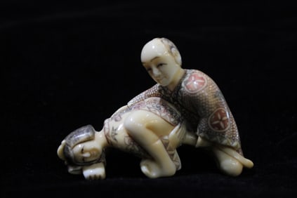 Japanese Erotic Subject Hand Carved Netsuke