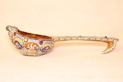 Beautiful Russian Silver and Enamel Kovsh