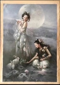 Oil Romantic Painting on Canvas,Signed