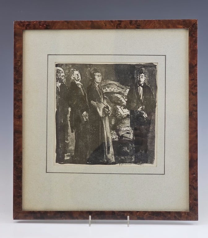 Grigory Gluckmann American/Russian ( 1898-1973 ): Original Grigory Gluckmann American/Russian ( 1898 - 1973 ) Painting.The painting is chinese ink on canvas laid on cardboard. Signed lower center.The painting depicts the ground of people gathered tog