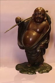 Japanese Signed Bronze Statue of Hotei/Laughing Bu