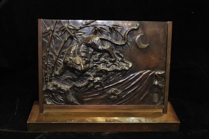 Japanese Bronze Relief Plaque