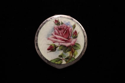 Vintage sterling silver guilloché enamel compact Case
