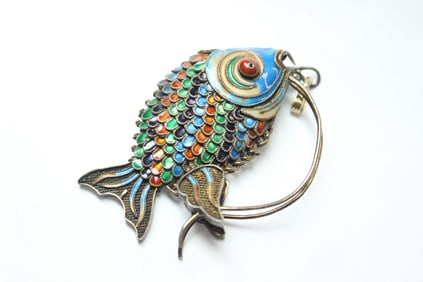 Enamel Silver Fish Pendant Ornament