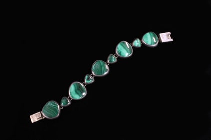 Malachite Cabochons Sterling Silver Bracelet