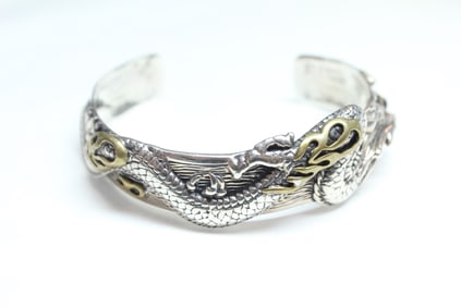 Sterling Silver Cuff Bracelet w Dragon Motif