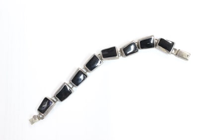 Rectangular gemstone Inlaid Sterling Bracelet