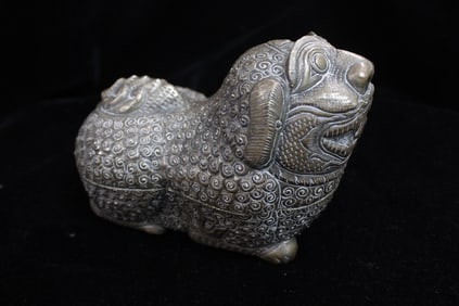 Finely Crafted Metal sculpture of a Foo Dog Box