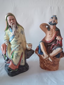 Two Chinese Famille Rose Porcelain Statue