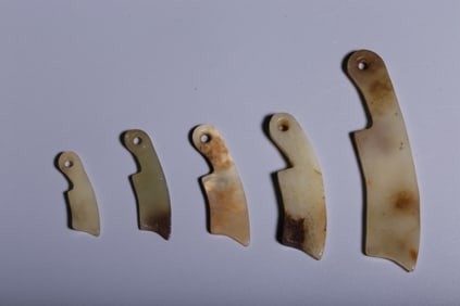 Five Chinese Small Jade Pendants Shaped like Knive