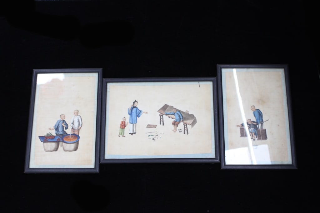 Lots of 3 Chinese Export Pith Painting,19th.Century