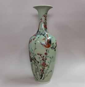 Chinese Celadon Porcelain Vase w Inscription