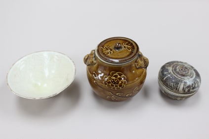Three Chinese Ceramic Jar , Box and Bowl