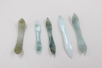 Five Chinese Paddle-Shaped Jadeite Tools