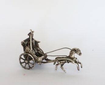 1900 Dutch silver miniature of carriage with horse