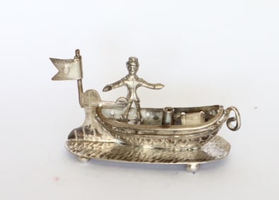 1900 Dutch Silver Miniature of Selling Boat w Sail