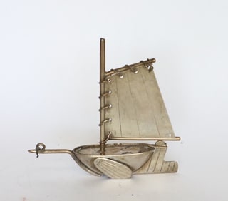1900 Dutch silver miniature of selling boat.