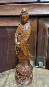Chinese Wood Carved Guanyin Statue
