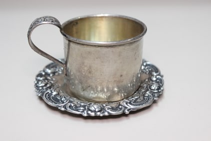 Antique Sterling Silver Cup and Saucer Set