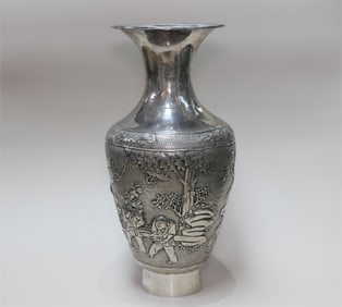 Chinese Baluster-shaped Silver Vase, Qing