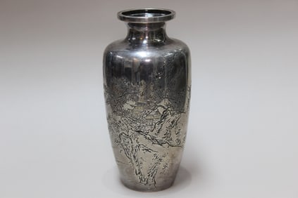 Vintage Japanese Sterling Silver Vase w a maker's