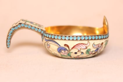 Russian silver and enamel kovsh
