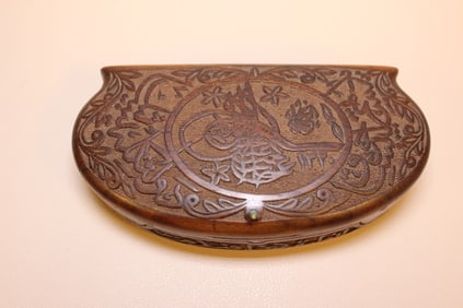 A Hand Carved Wooden Box w Tughra