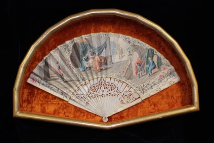 Antique Folding Fan within a Framed Display Case