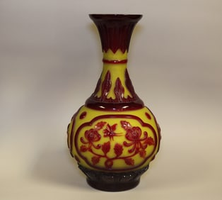 Antique Chinese Red over Yellow Peking Glass Vase
