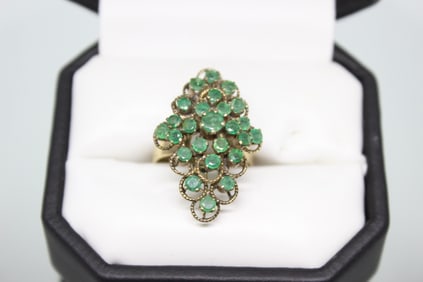 14K Gold and Emeralds Floral Cluster Ring