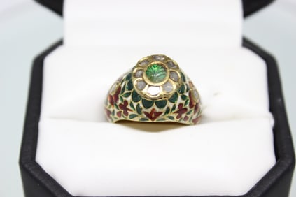 Indian High-karat Gold and Enamel Ring