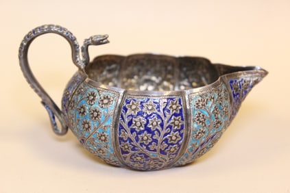 antique Indian Kashmir silver and enamel jug