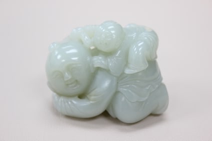Finely Carved Chinese Jade statue Depicting Two Bo