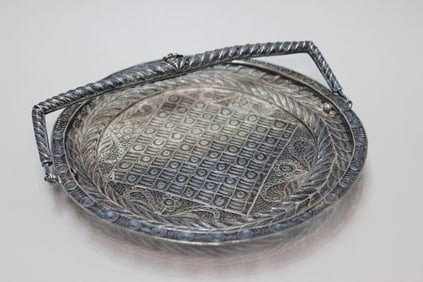 Silver Filigree Basket or Dish with a Swing Handle