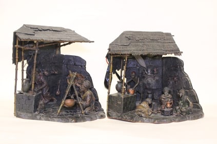 Pair of Antique Austrian Cold-painted Bronze Lamp