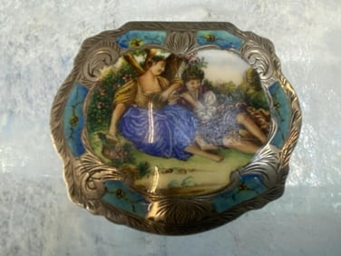 Vintage Italian 800 Silver Enamel Classical Powder