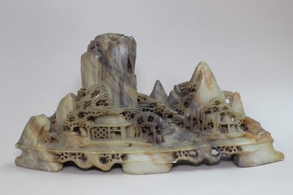 Chinese Soapstone Carved Mountain Landscape