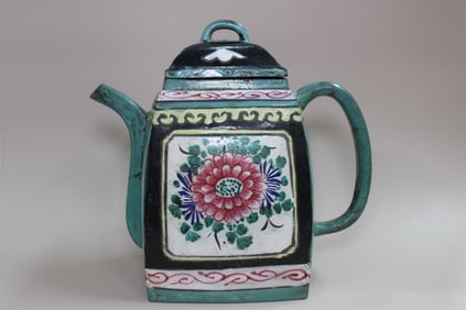 Antique Chinese Enameled Yixing Zisha Teapot