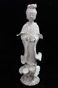 Elegant CH Glazed White Porcelain Guanyin Figure