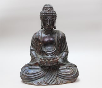 Chinese Wood Carved Statue of a Seated Buddha