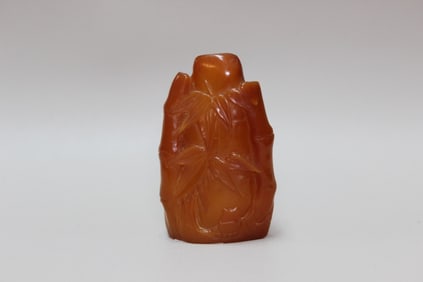 Chinese Amber Carved Bamboo and Leaves