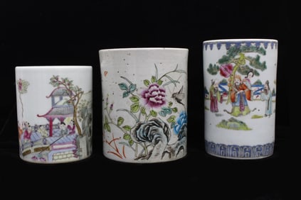 Three Chinese Porcelain Brushpots