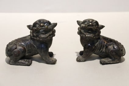 Pair of Chinese Bronze Guardian Lions