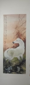 Horse,Chinese Ink Color Scroll Painting.