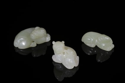 Three Chinese Jade Carved Beasts