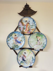 Chinese Famille Rose Plates Set w Wall stand