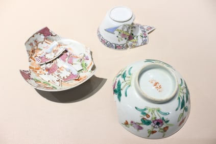 Three Antique Chinese Cups (Broken)